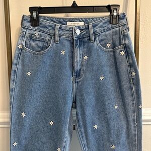 PacSun Light Blue Women's Jeans with White Floral Accents